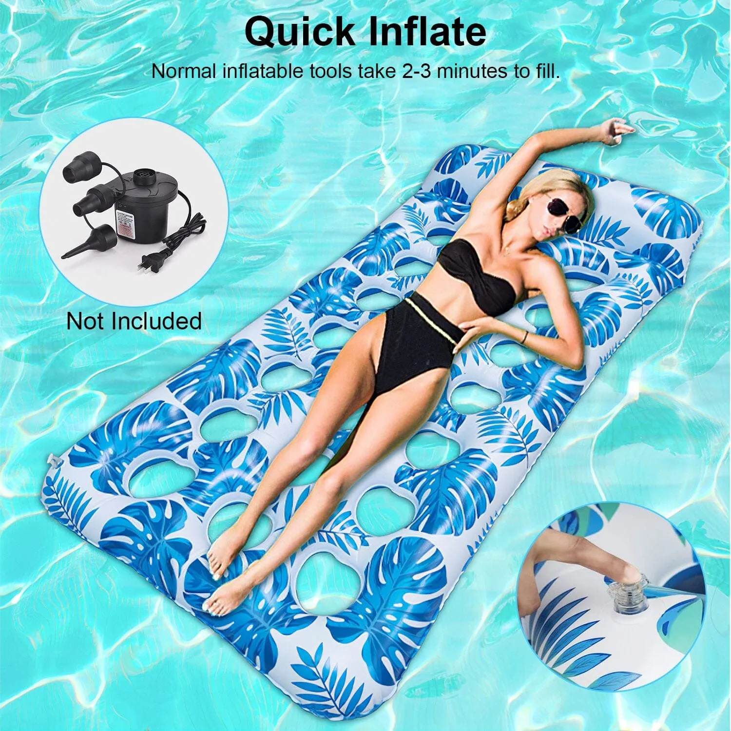 3-Pack: Inflatable Pool Float Raft Water Lounge 330lbs Load-Bearing Mattress with Headrest