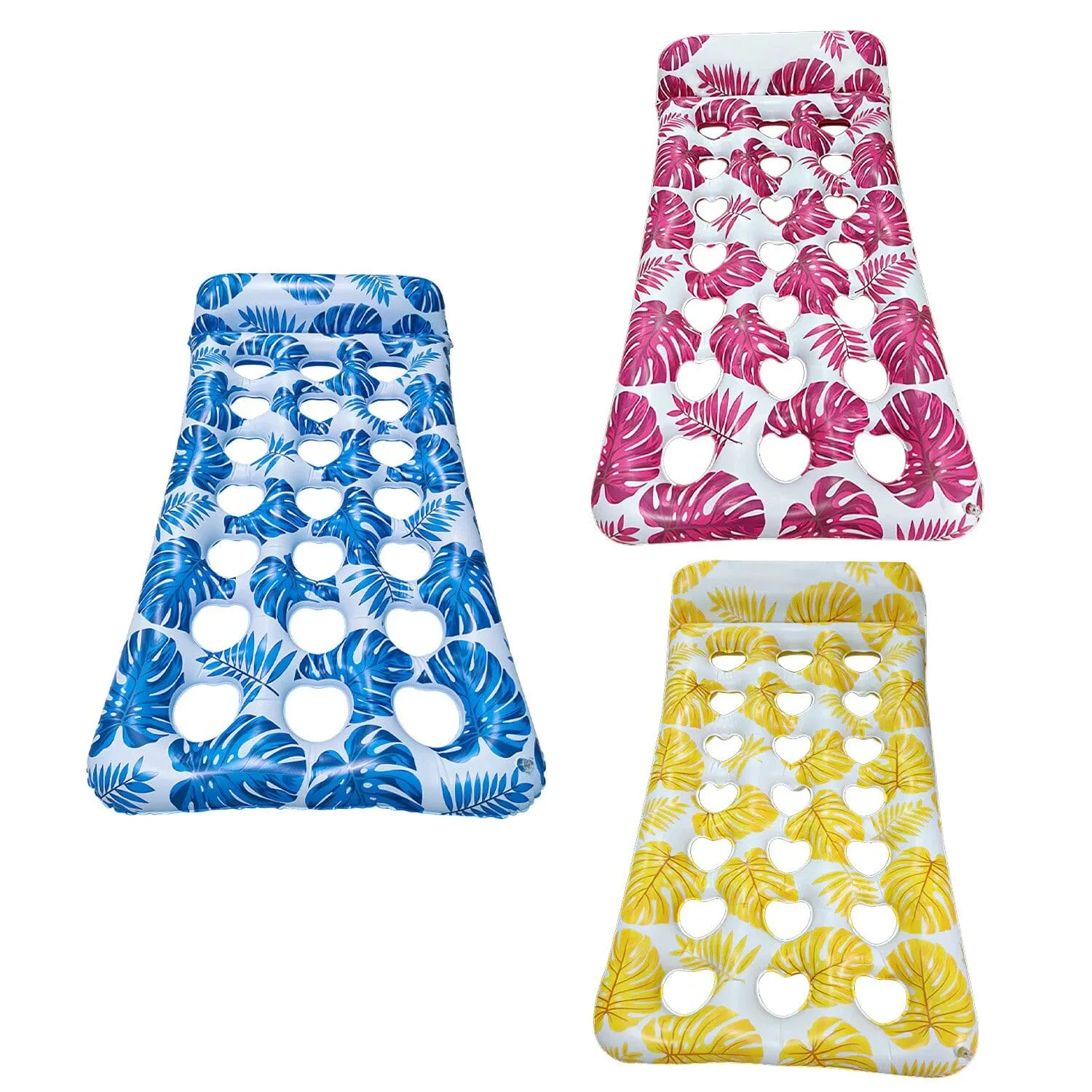 3-Pack: Inflatable Pool Float Raft Water Lounge 330lbs Load-Bearing Mattress with Headrest