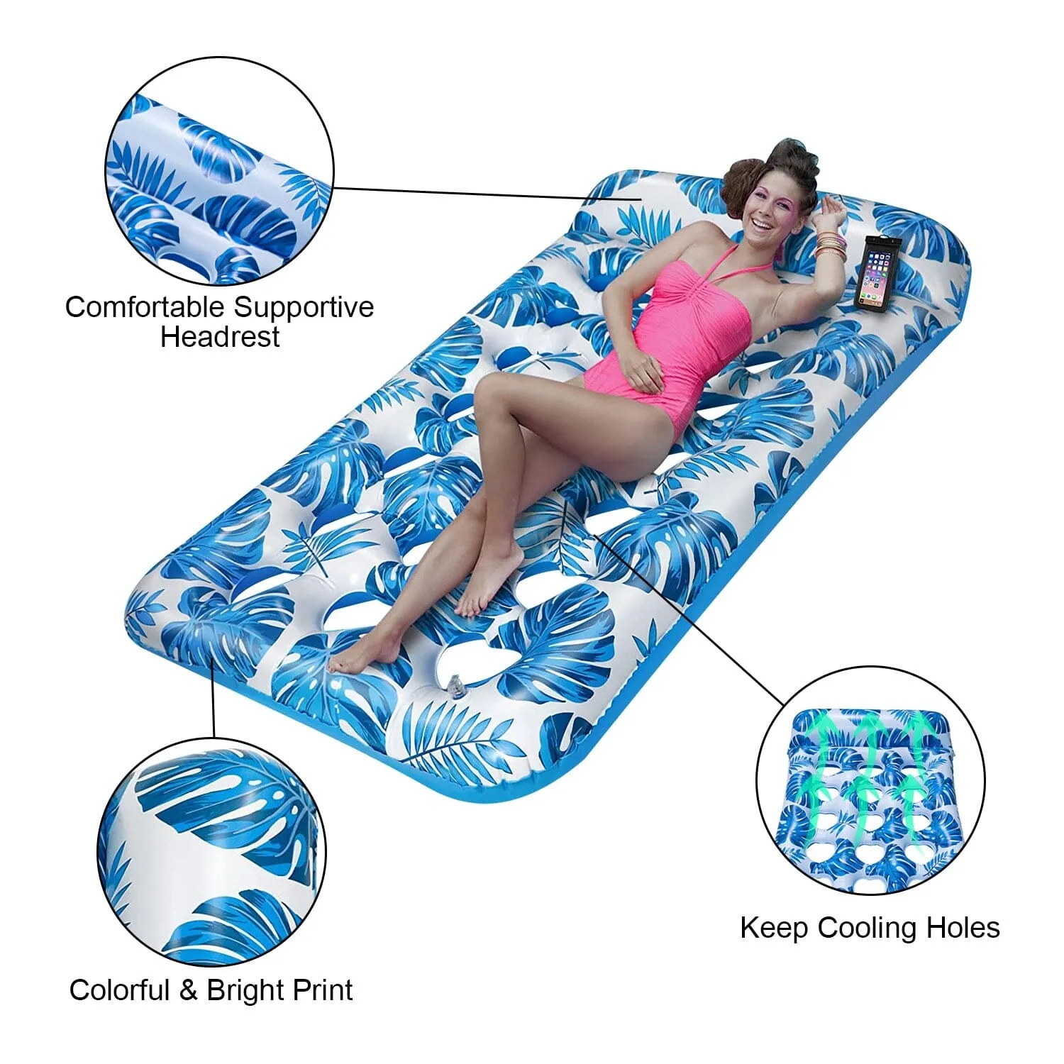 3-Pack: Inflatable Pool Float Raft Water Lounge 330lbs Load-Bearing Mattress with Headrest