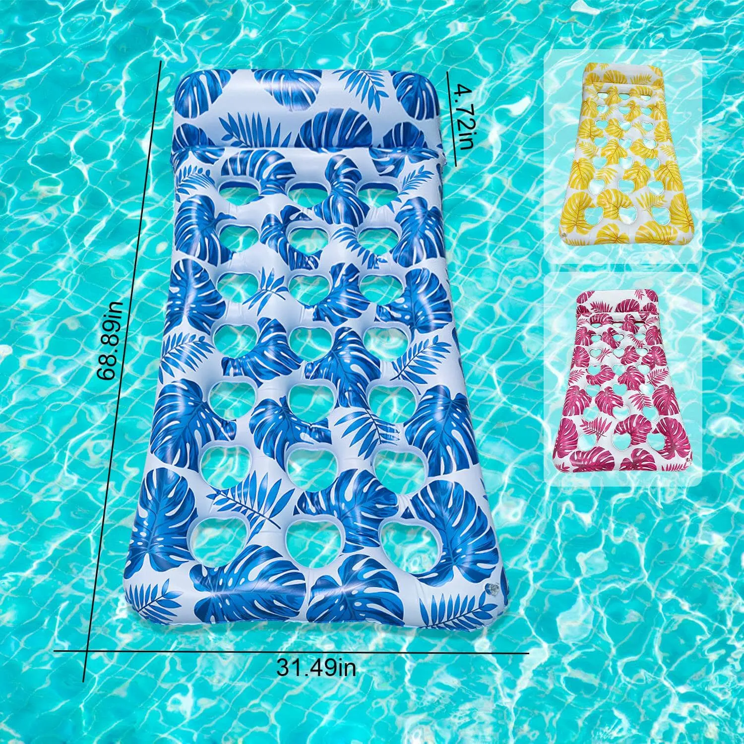 3-Pack: Inflatable Pool Float Raft Water Lounge 330lbs Load-Bearing Mattress with Headrest