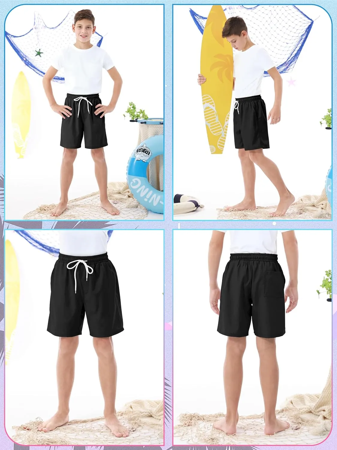 3/1 Pack Boys Swim Trunks UPF 50  Swim Shorts Kid Board Shorts with Mesh Lining Quick Dry Beachwear Swimsuit