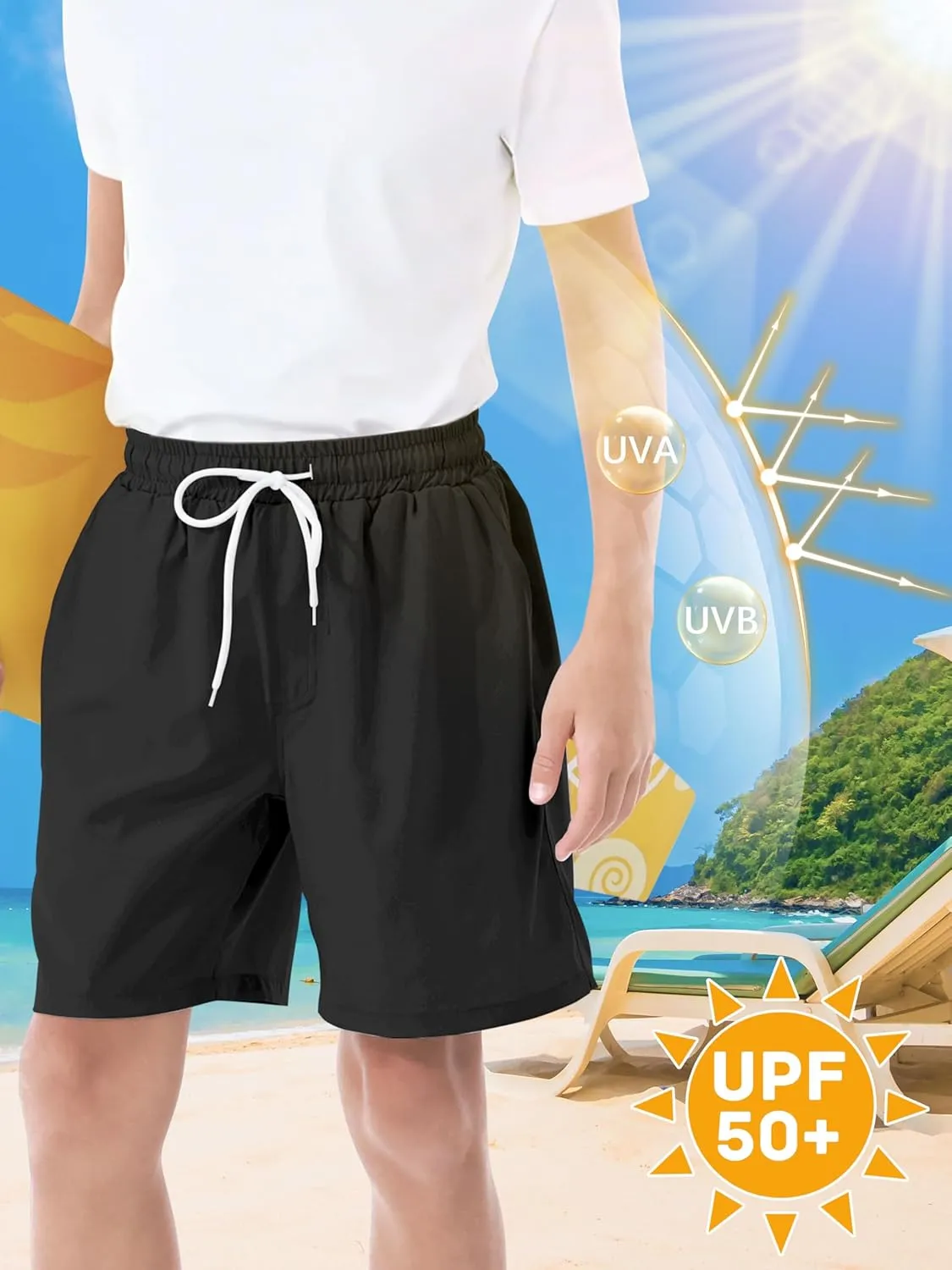 3/1 Pack Boys Swim Trunks UPF 50  Swim Shorts Kid Board Shorts with Mesh Lining Quick Dry Beachwear Swimsuit