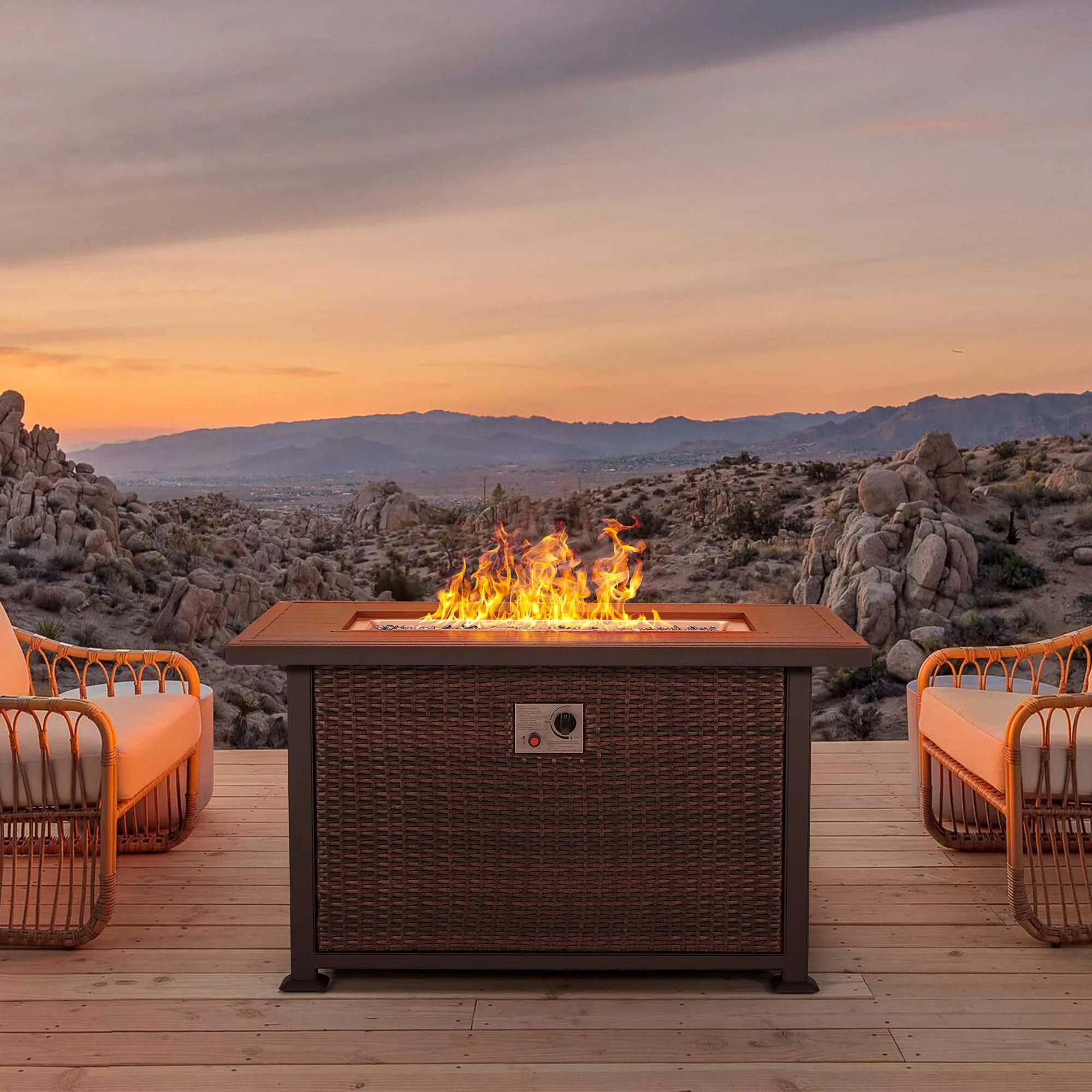 44 in Fire Pit Table 50,000 BTU Propane Fire Pit with Hidden Side Hooks, Dark Brown