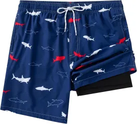 Aueyan Mens Swim Trunks with Compression Liner 7 inch Quick Dry Beach Board Shorts