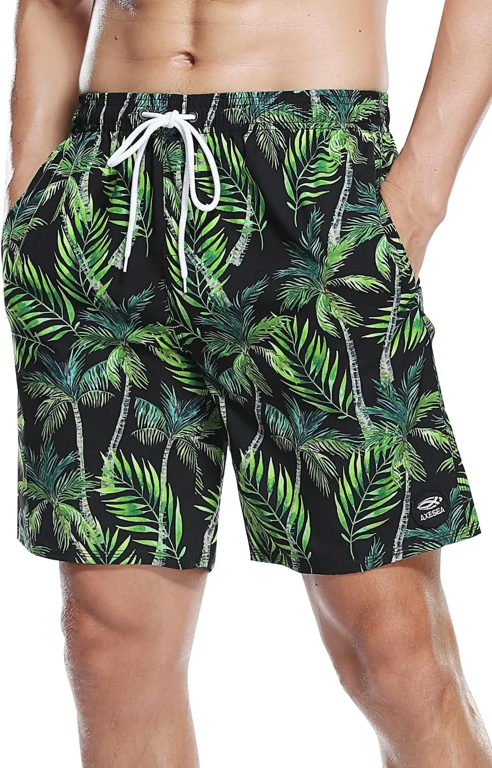 AXESEA Men's Swim Trunks Elastic Quick Dry with Pockets Swimwear Bathing Suits No Mesh Lining Beach Shorts