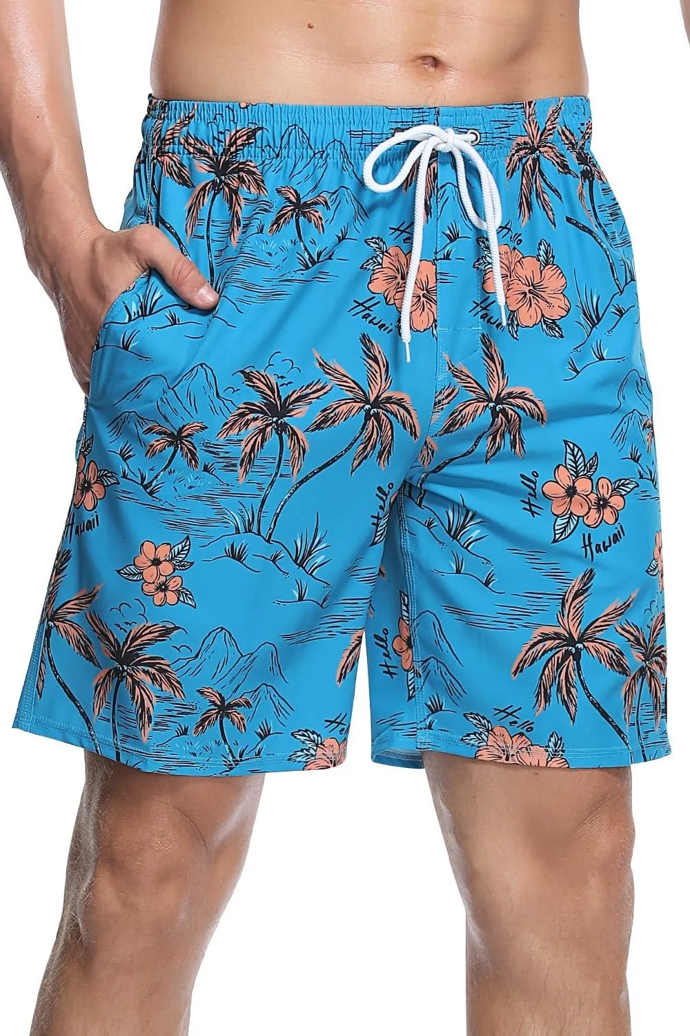 AXESEA Men's Swim Trunks Elastic Quick Dry with Pockets Swimwear Bathing Suits No Mesh Lining Beach Shorts