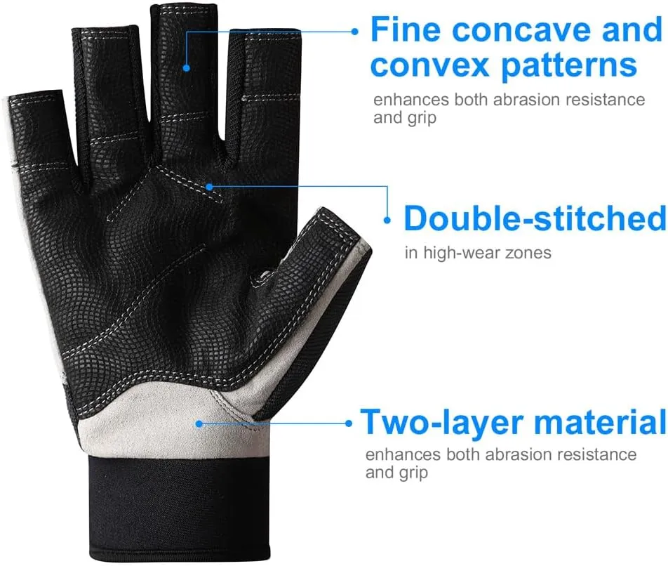 B-Forest 3/4 Length Finger Sailing Gloves for KayakingRowing,Stand Up Paddle Boards, Water Skiing, Paddling and Diving,Professional Fishing Gloves for Men Women Youth