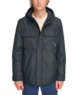 BASS OUTDOOR Mens Hooded Windbreaker Coat Pocket Jacket Black Medium