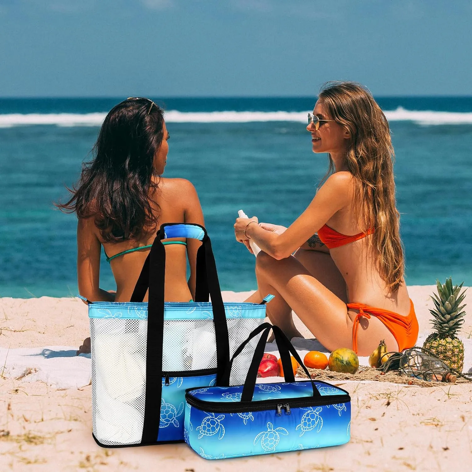 Bluboon Mesh Beach Tote Bag with Cooler Compartment Insulated Detachable Picnic Bag with Zipper and Pocket Pool Bag for Women