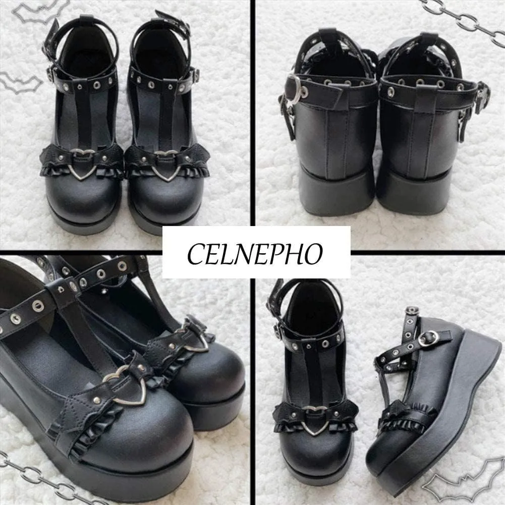 CELNEPHO Mary Jane Shoes Women Cute Ankle Strap Platform Wedge High Heel Pumps Gothic Party Dress Shoes for Women