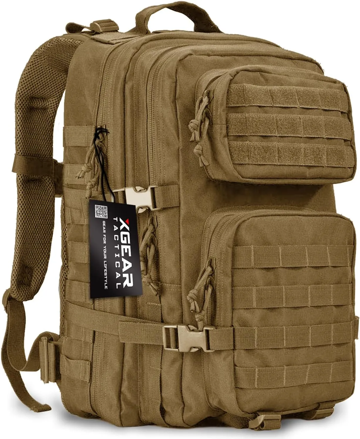 EcoGear FX XGear Tactical Military Tactical Backpack  Large Army Assault 3 Day Molle Bug Out Bag Hiking Trekking Rucksack Backpack (Khaki)