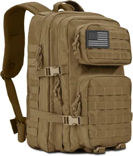 EcoGear FX XGear Tactical Military Tactical Backpack  Large Army Assault 3 Day Molle Bug Out Bag Hiking Trekking Rucksack Backpack (Khaki)