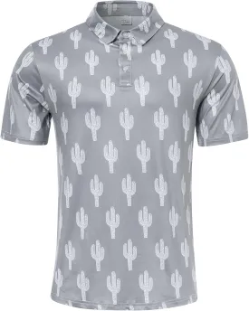 Fanient Men Golf Polo Shirts Short Sleeve 3D Printed Dry Fit Moisture Wicking 4-Way Stretch Summer Athletic Polo Shirts