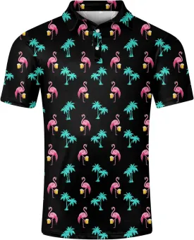 Fanient Men Golf Polo Shirts Short Sleeve 3D Printed Dry Fit Moisture Wicking 4-Way Stretch Summer Athletic Polo Shirts