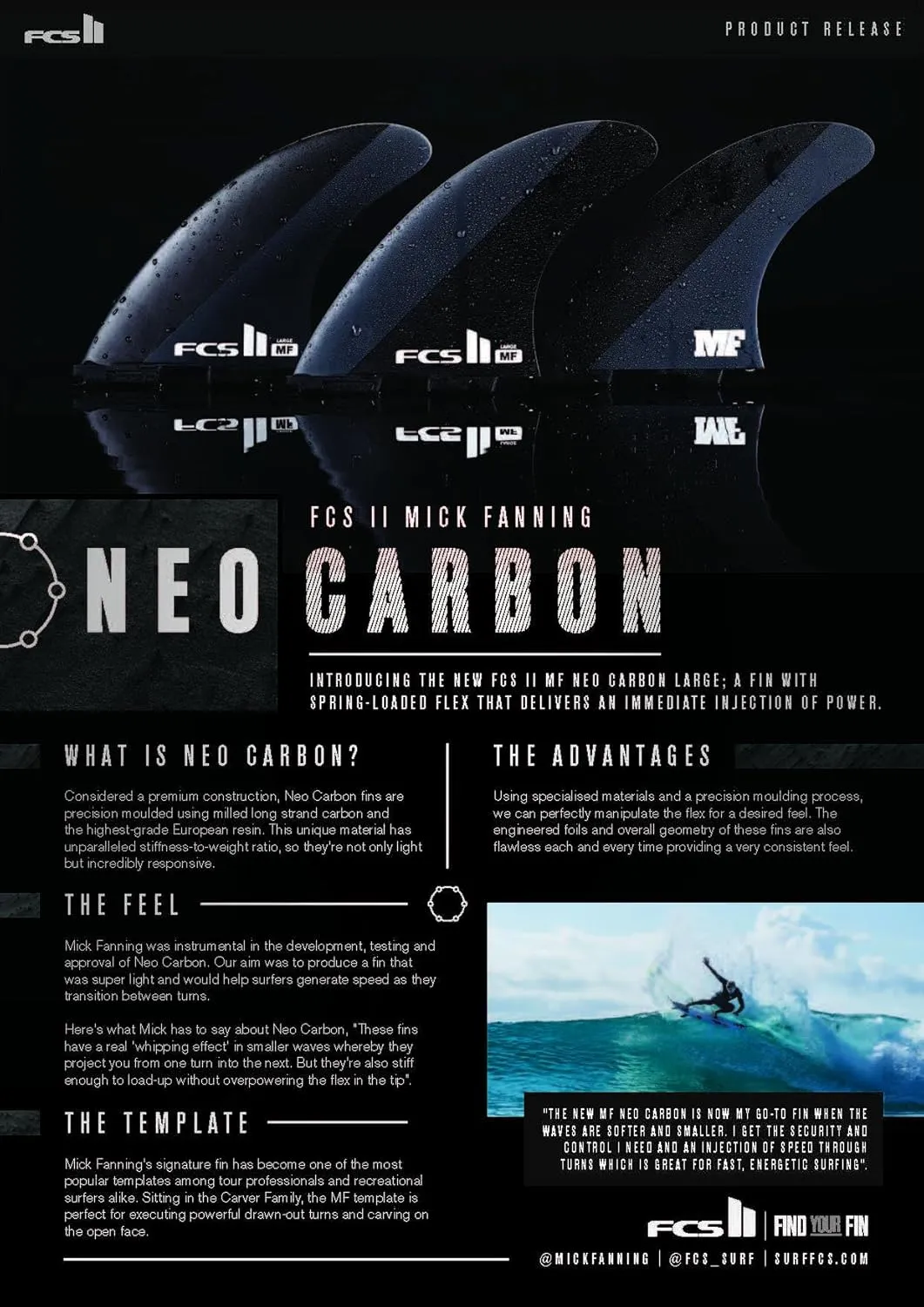 FCS II MF Neo Carbon Black/Charcoal Large Tri Fins