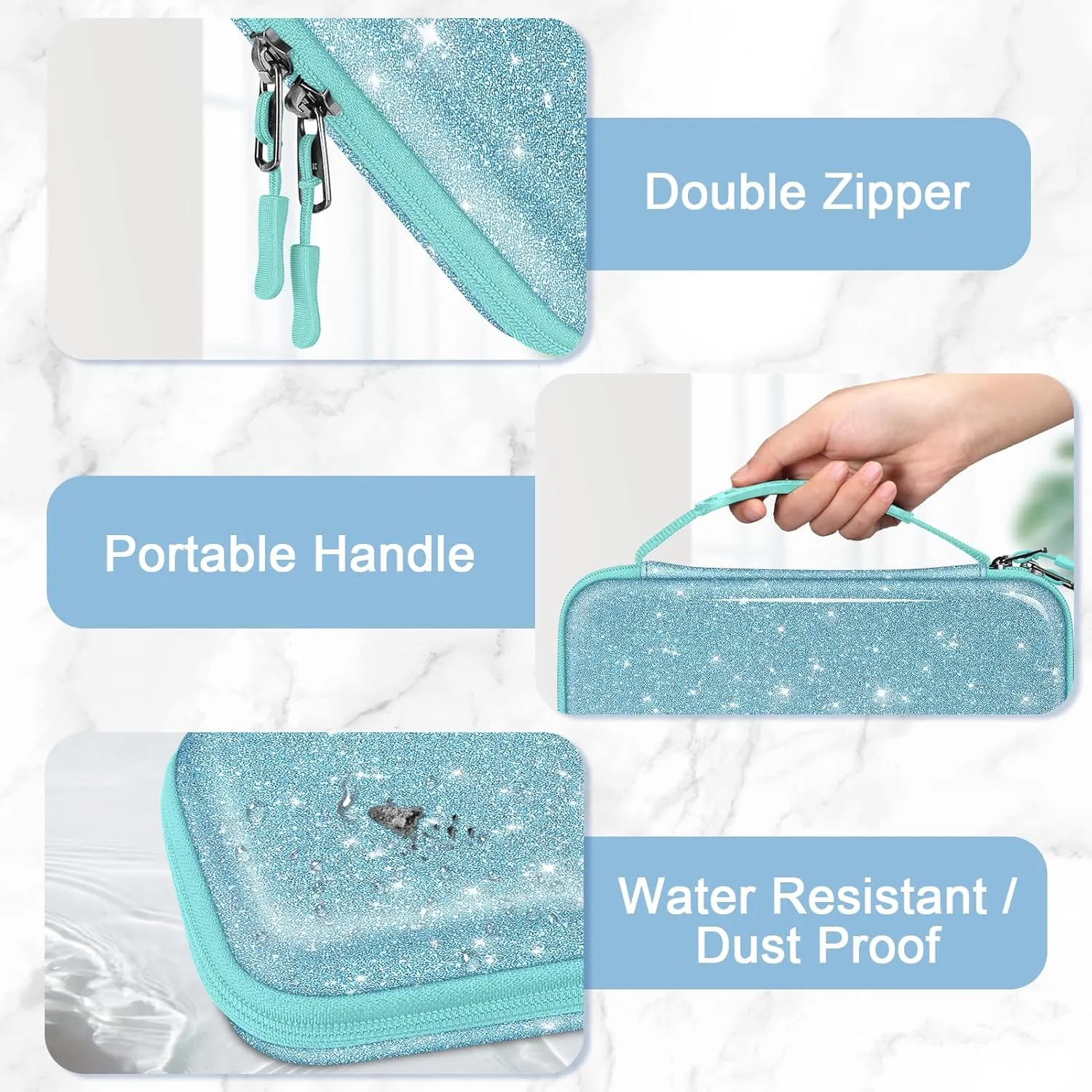FINTIE Carrying Case for Nintendo Switch OLED Model 7.0"/Switch 6.2", Portable Traveler Protective Cover Storage Bag with 10 Game Card Slots & Inner Pocket, Glittering Blue