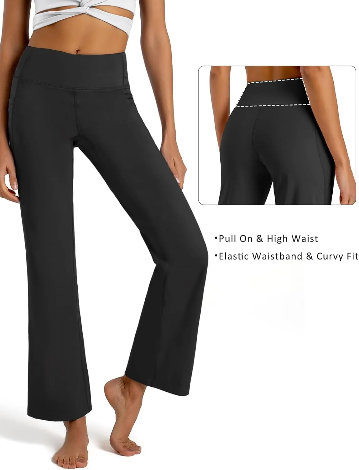 FIRST WAY Buttery Soft Women's Bootcut Yoga Pants Capris with 3 Pockets Lounge Floral Printing