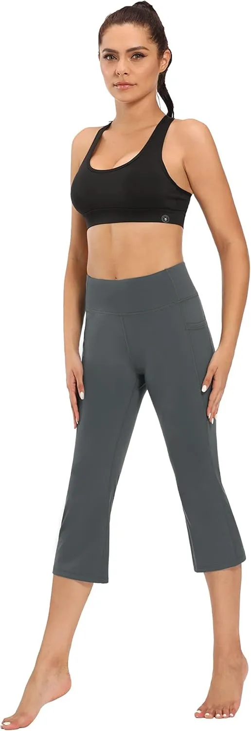 FIRST WAY Buttery Soft Women's Bootcut Yoga Pants Capris with 3 Pockets Lounge Floral Printing