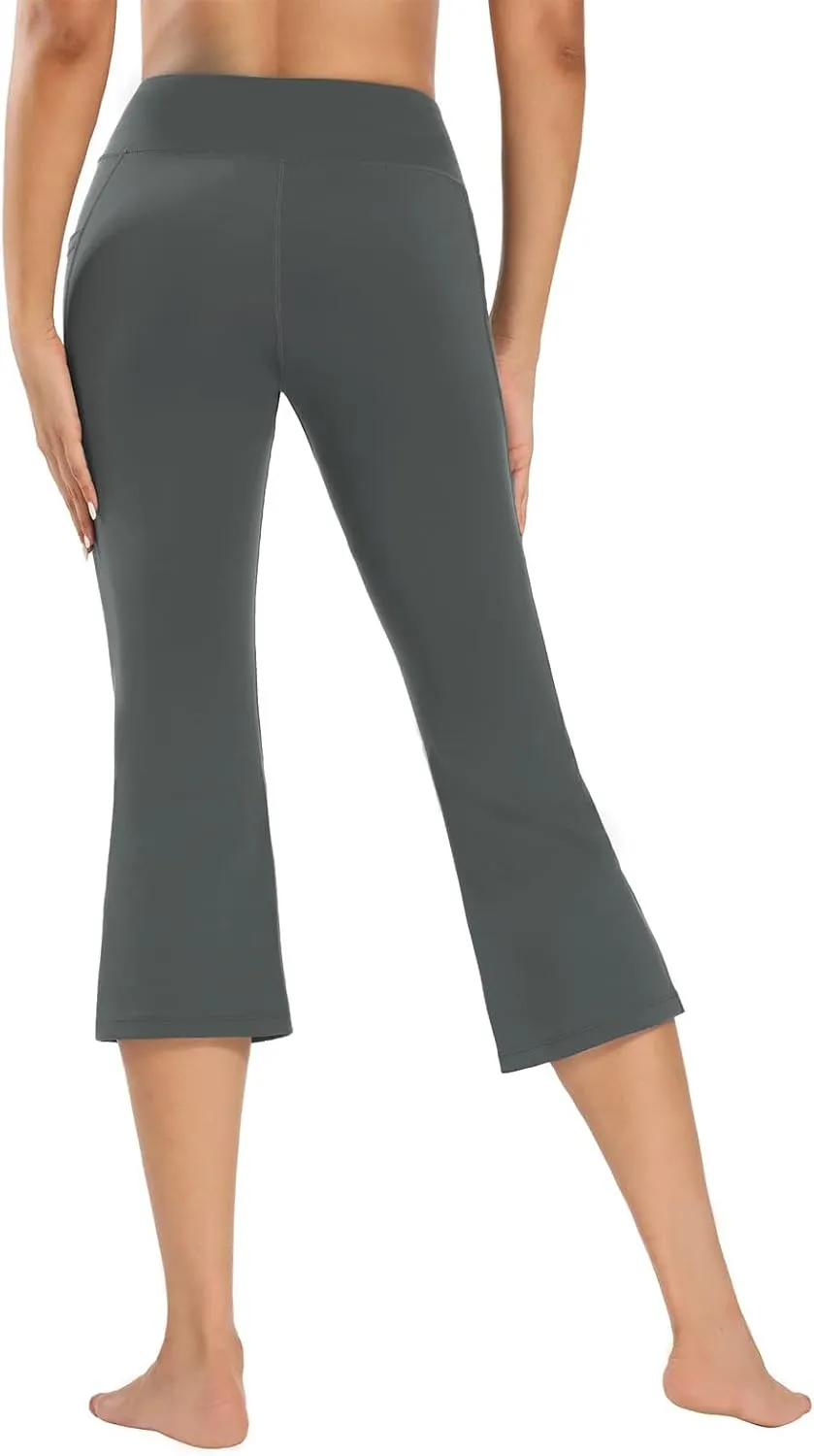 FIRST WAY Buttery Soft Women's Bootcut Yoga Pants Capris with 3 Pockets Lounge Floral Printing