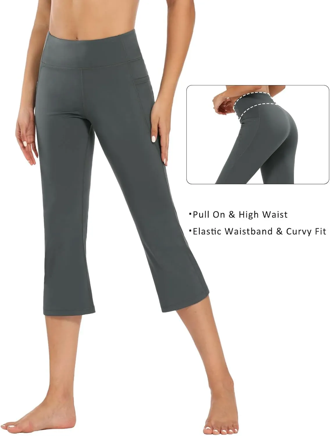 FIRST WAY Buttery Soft Women's Bootcut Yoga Pants Capris with 3 Pockets Lounge Floral Printing