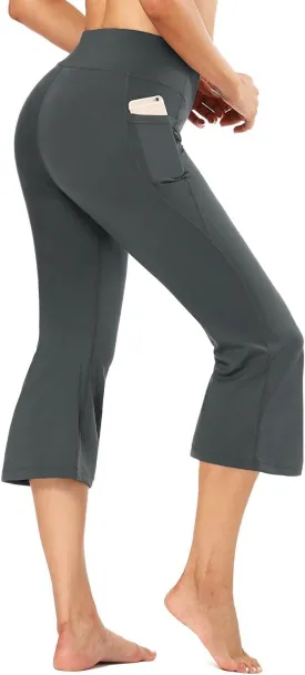 FIRST WAY Buttery Soft Women's Bootcut Yoga Pants Capris with 3 Pockets Lounge Floral Printing