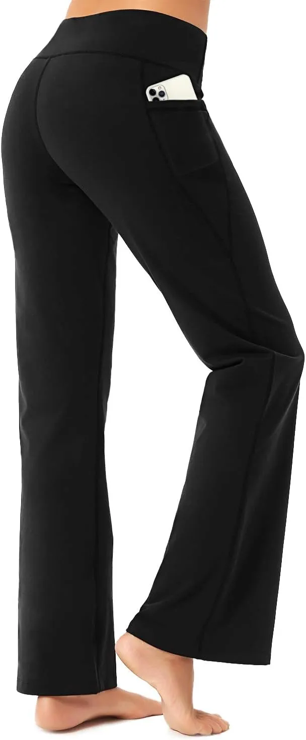 FIRST WAY Buttery Soft Women's Bootcut Yoga Pants Capris with 3 Pockets Lounge Floral Printing