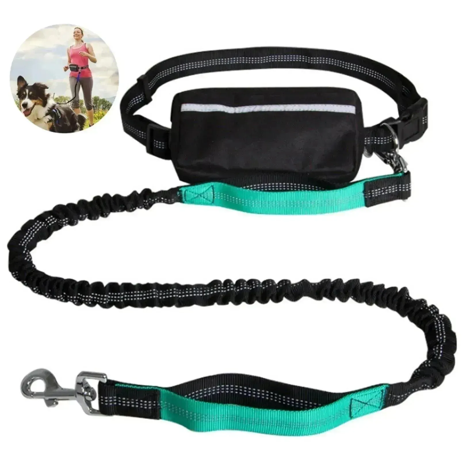 Hands-Free Dog Leash with Zipper Pouch, Dual Handles, and Bungee