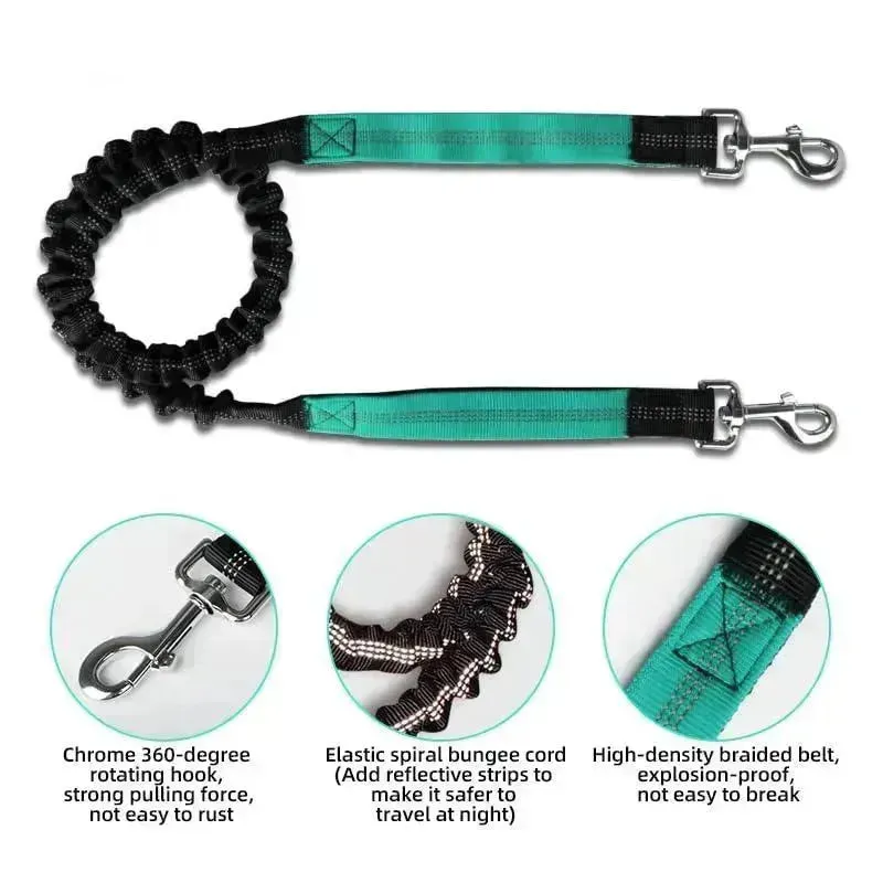Hands-Free Dog Leash with Zipper Pouch, Dual Handles, and Bungee