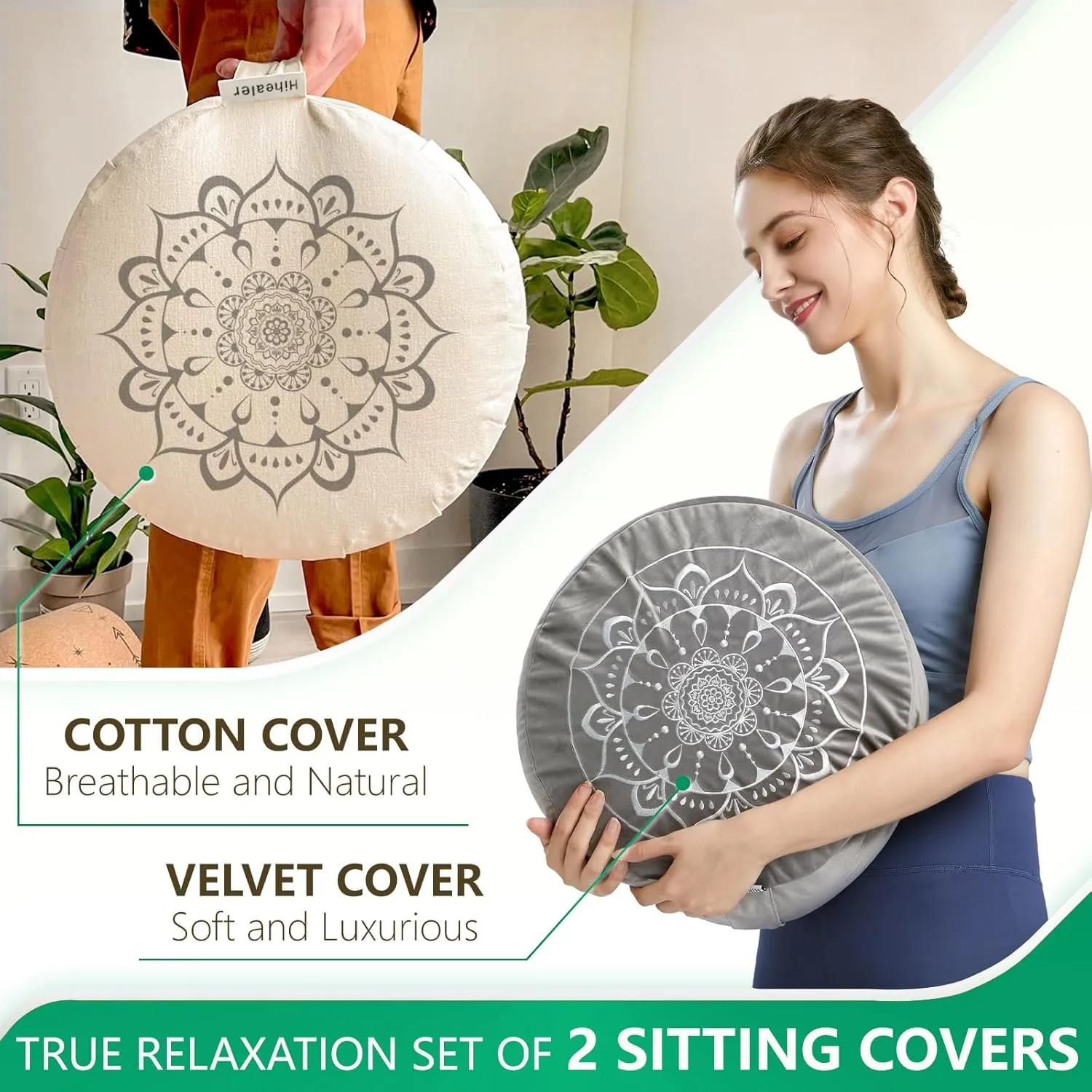 Hihealer Meditation Cushion, Traditional Tibetan Meditation Pillow Velvet Cover - Large Floor Cushion Seating for Adults - Yoga Buckwheat Bolster for WomenMoms