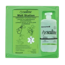 Honeywell 32-000462-0000-H5 32 Ounce Double Bottle Eyesaline Sterile Eye Wash Wall Station, Green, One Size, 1 Kit