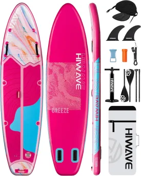 Inflatable Stand Up Paddle Board 11*34*6 Sup Board, 450lbs Capicity Adult&Youth Paddle Board, Pet Friendly for Ocean&Lake, w/Double Action Hand Pump Pink