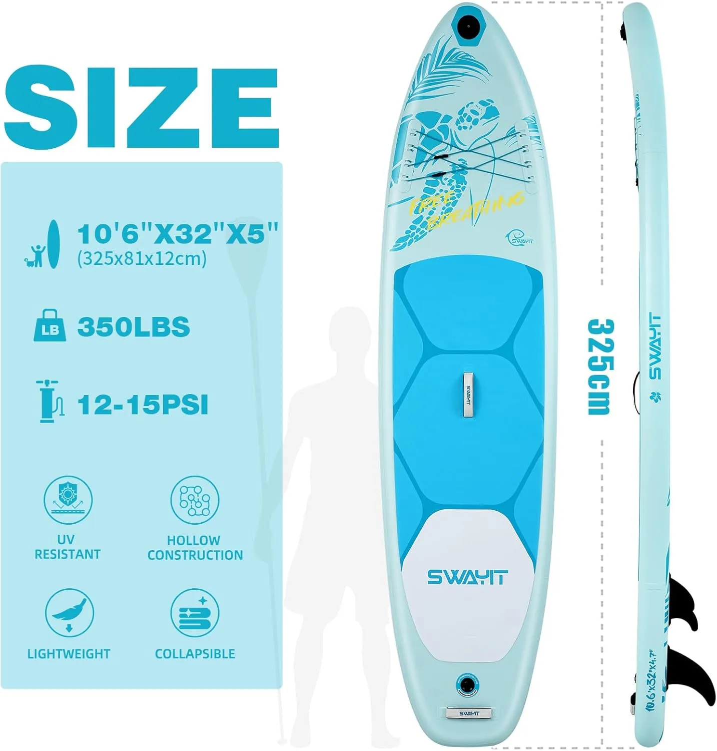 Inflatable Stand Up Paddle Board  Durable SUP with Adjustable Paddle,Dual Action Pump, Carry Bag, Ankle Leash, Non-Slip EVA Deck  All Skill Levels