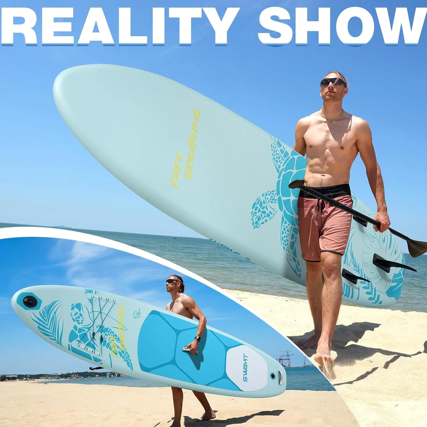 Inflatable Stand Up Paddle Board  Durable SUP with Adjustable Paddle,Dual Action Pump, Carry Bag, Ankle Leash, Non-Slip EVA Deck  All Skill Levels