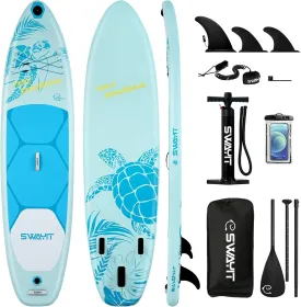 Inflatable Stand Up Paddle Board  Durable SUP with Adjustable Paddle,Dual Action Pump, Carry Bag, Ankle Leash, Non-Slip EVA Deck  All Skill Levels