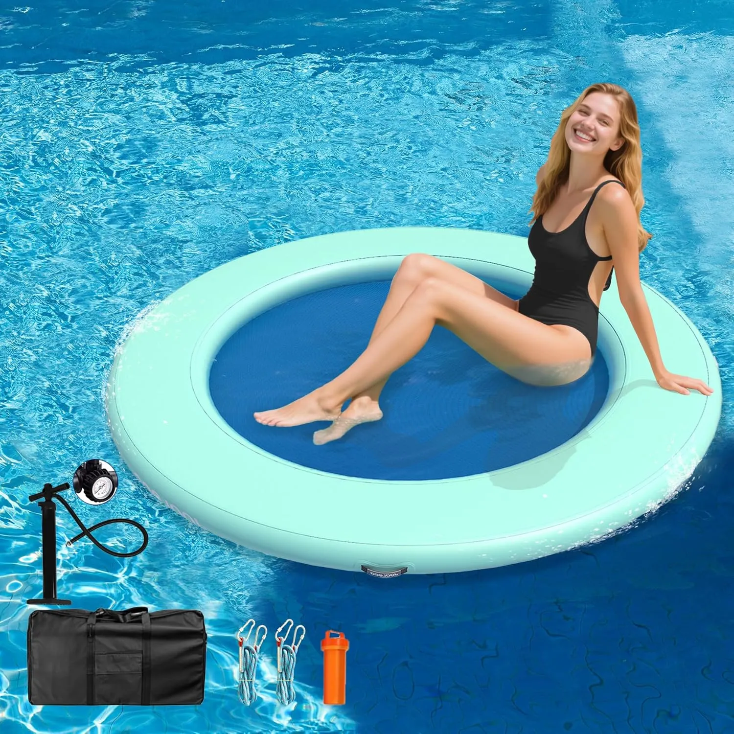 Inflatable Water Hammock 3.6FT/6FT/8FT Round Float Ring, Adults Heavy Duty River Inflatable Stable Platform Raft Water Floating Docks Mat for Lake and Pool