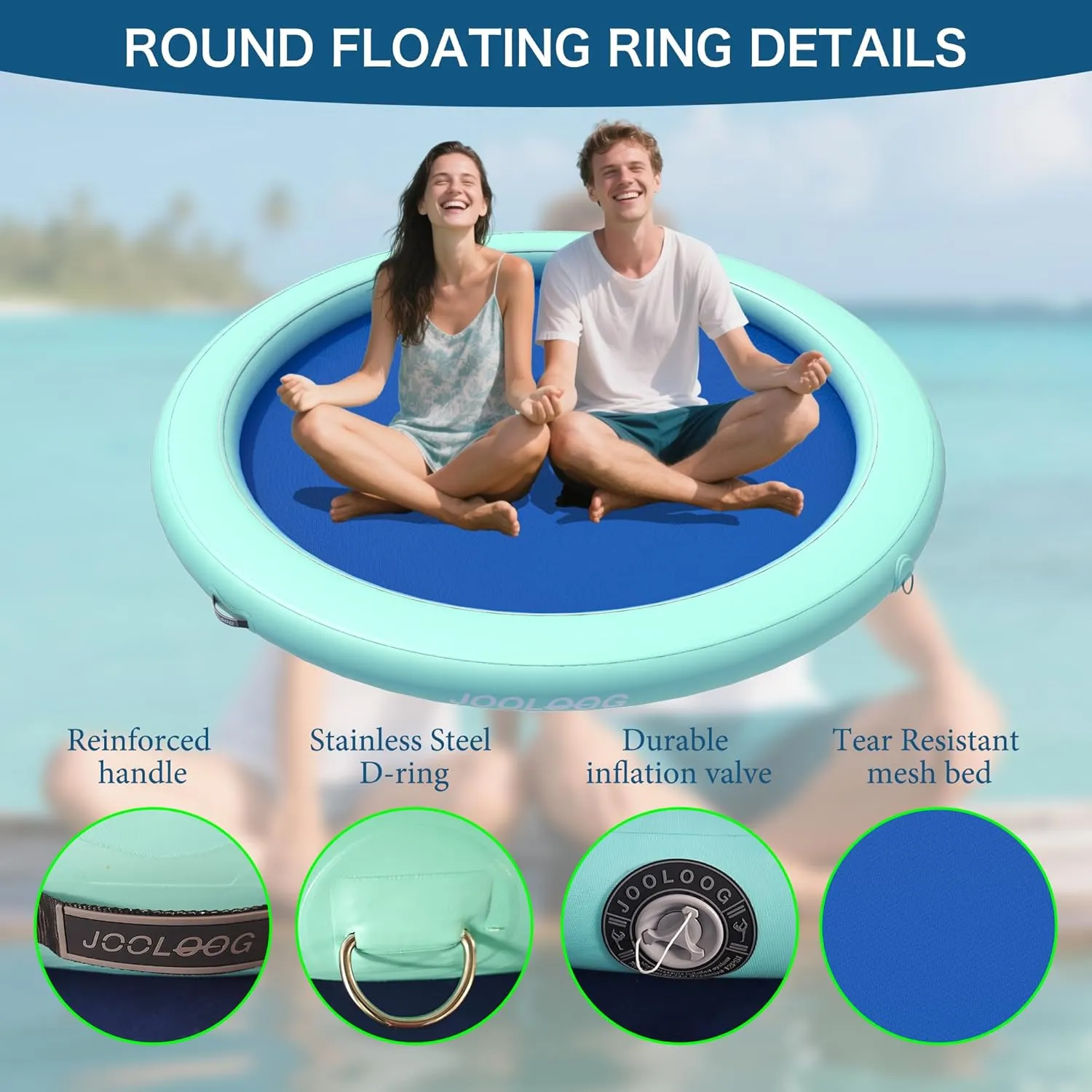 Inflatable Water Hammock 3.6FT/6FT/8FT Round Float Ring, Adults Heavy Duty River Inflatable Stable Platform Raft Water Floating Docks Mat for Lake and Pool