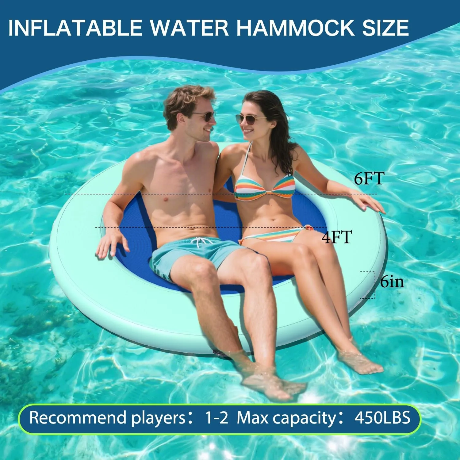 Inflatable Water Hammock 3.6FT/6FT/8FT Round Float Ring, Adults Heavy Duty River Inflatable Stable Platform Raft Water Floating Docks Mat for Lake and Pool