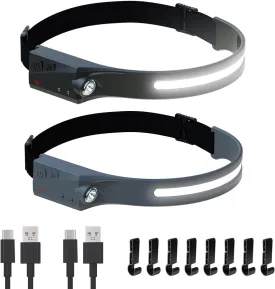 LED Headlamps,Rechargeable headlamp,All Viewing Angles,Induction,350 lumens,Hook with Hard hat,Running,Camping,Suitable for Adults and Children(2PC)