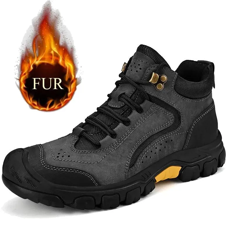 Men's Anti-Slip Outdoor Genuine Leather Hiking Walk Mountaineering  Snow Boots