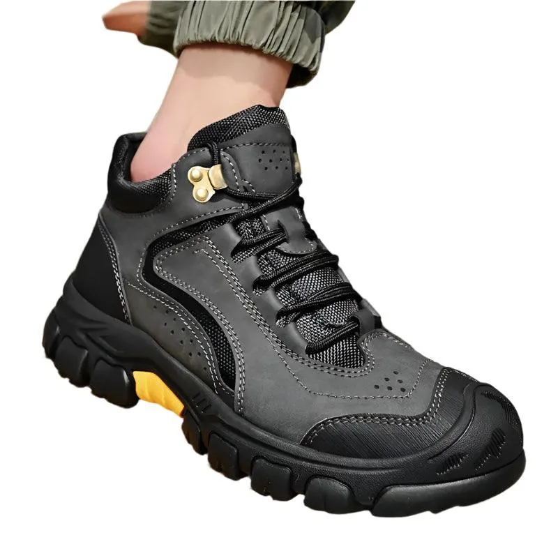 Men's Anti-Slip Outdoor Genuine Leather Hiking Walk Mountaineering  Snow Boots
