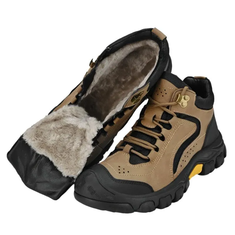 Men's Anti-Slip Outdoor Genuine Leather Hiking Walk Mountaineering  Snow Boots