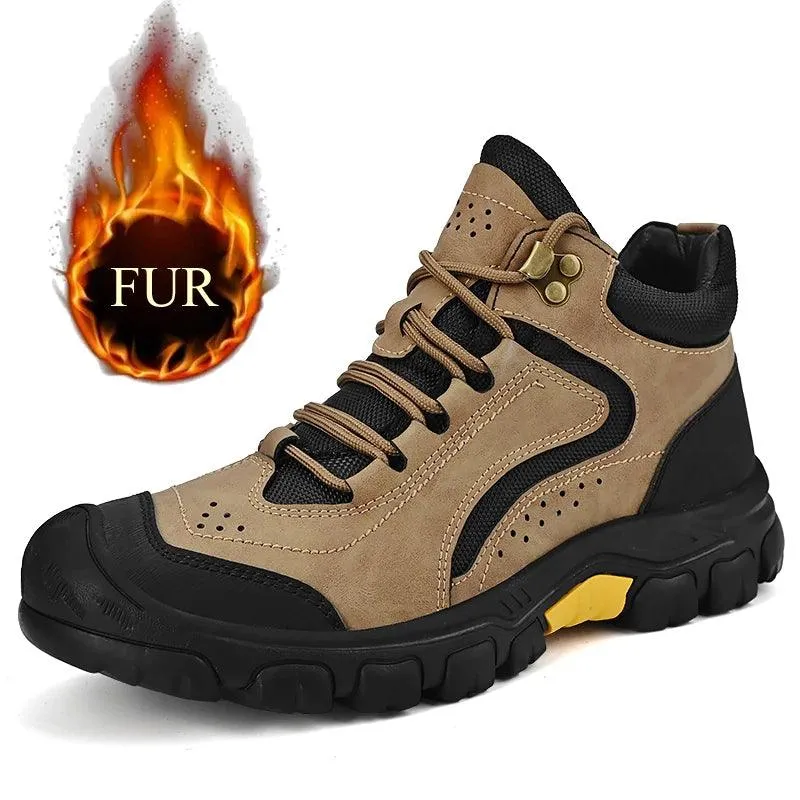 Men's Anti-Slip Outdoor Genuine Leather Hiking Walk Mountaineering  Snow Boots
