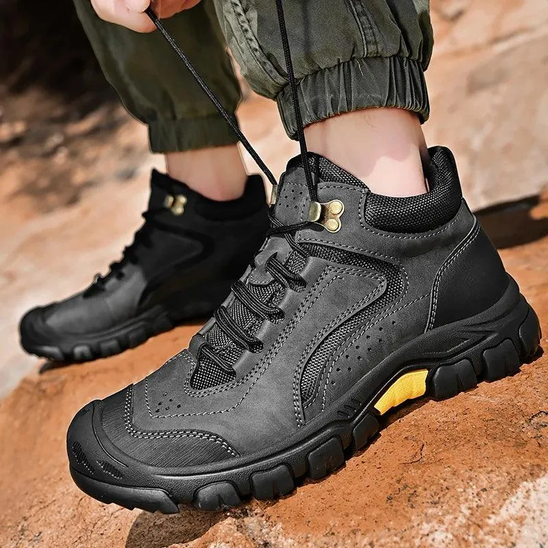Men's Anti-Slip Outdoor Genuine Leather Hiking Walk Mountaineering  Snow Boots