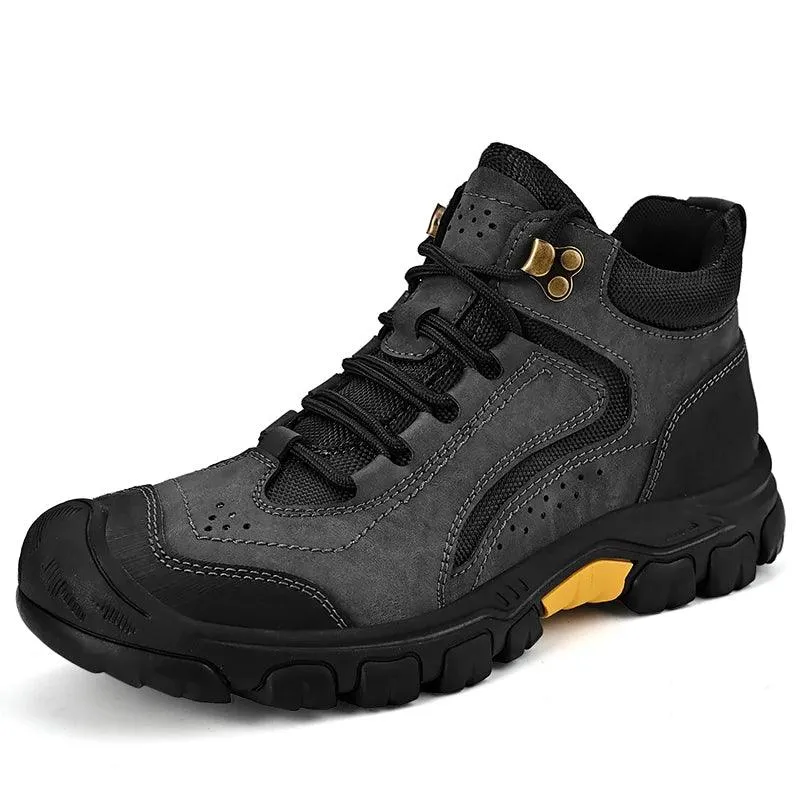 Men's Anti-Slip Outdoor Genuine Leather Hiking Walk Mountaineering  Snow Boots