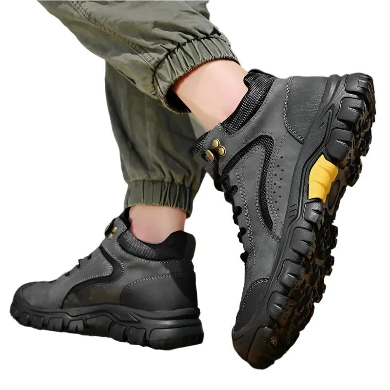 Men's Anti-Slip Outdoor Genuine Leather Hiking Walk Mountaineering  Snow Boots