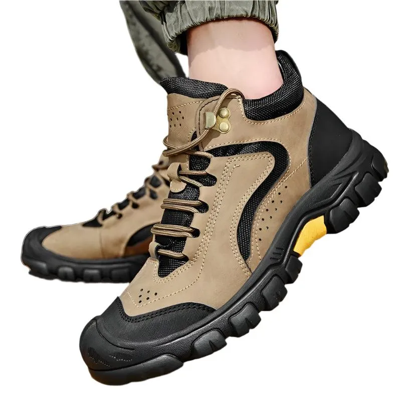 Men's Anti-Slip Outdoor Genuine Leather Hiking Walk Mountaineering  Snow Boots