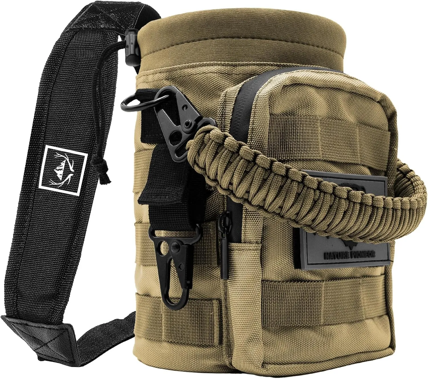 NATURE PIONEOR 32 64 128oz Tactical Water Bottle Pouch, Multi-Function Tactical Water Bottle Bag with Adjustable Shoulder Strap, Half/One Gallon Molle Strap Carrier Holder