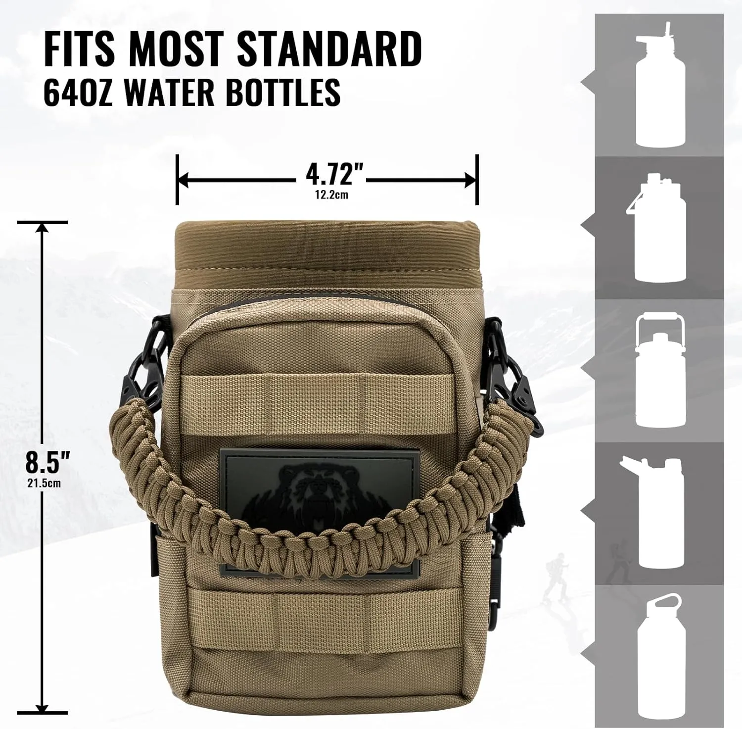 NATURE PIONEOR 32 64 128oz Tactical Water Bottle Pouch, Multi-Function Tactical Water Bottle Bag with Adjustable Shoulder Strap, Half/One Gallon Molle Strap Carrier Holder