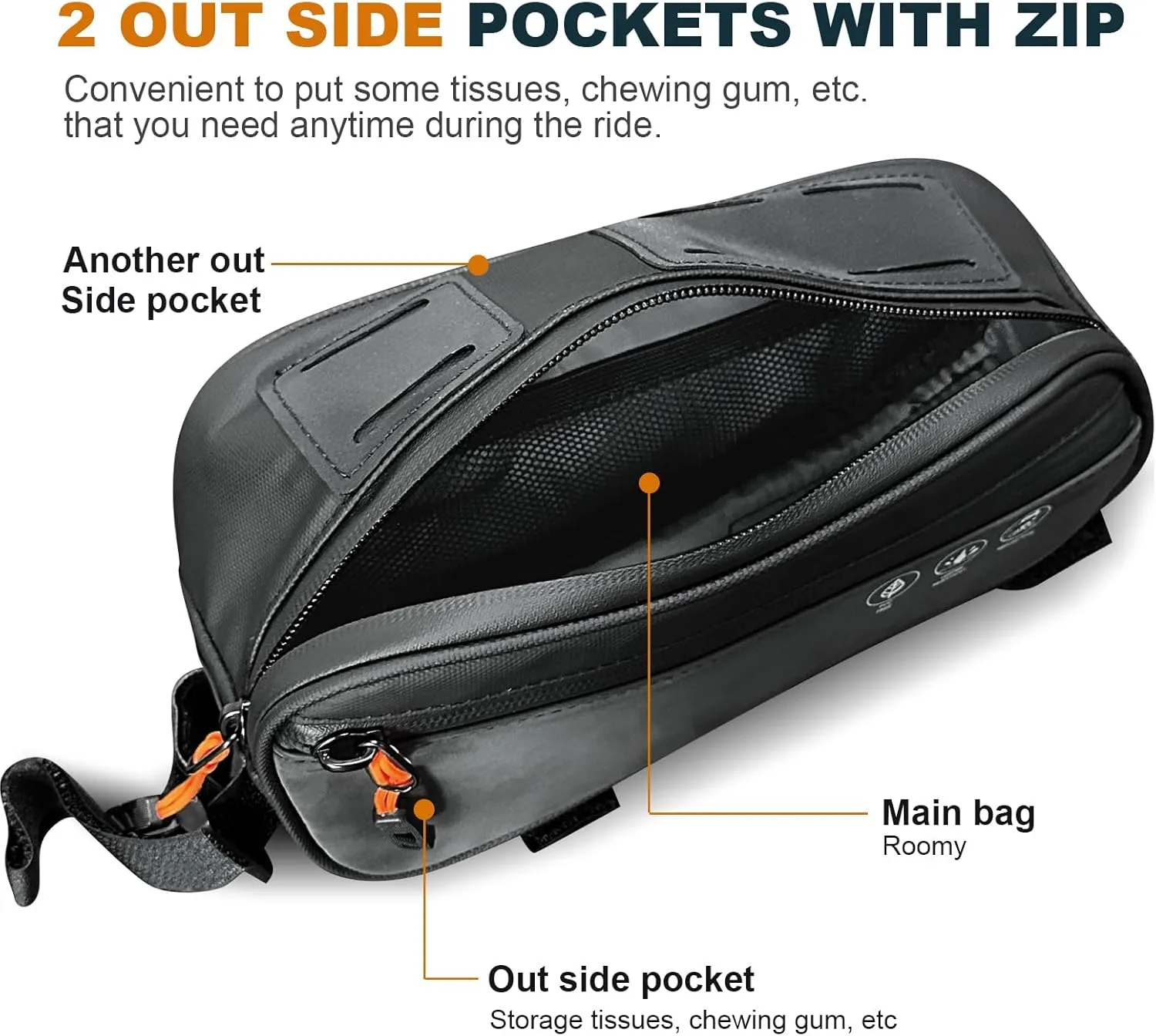 NDakter Bike Triangle Frame Bag, Bicycle Storage Pouch with 2 Side Pockets, 3-in-1 Top Tube Bags for Phone, Waterproof Cycling Tool Accessories Pack for MTB Mountain Road Bikes1.2L