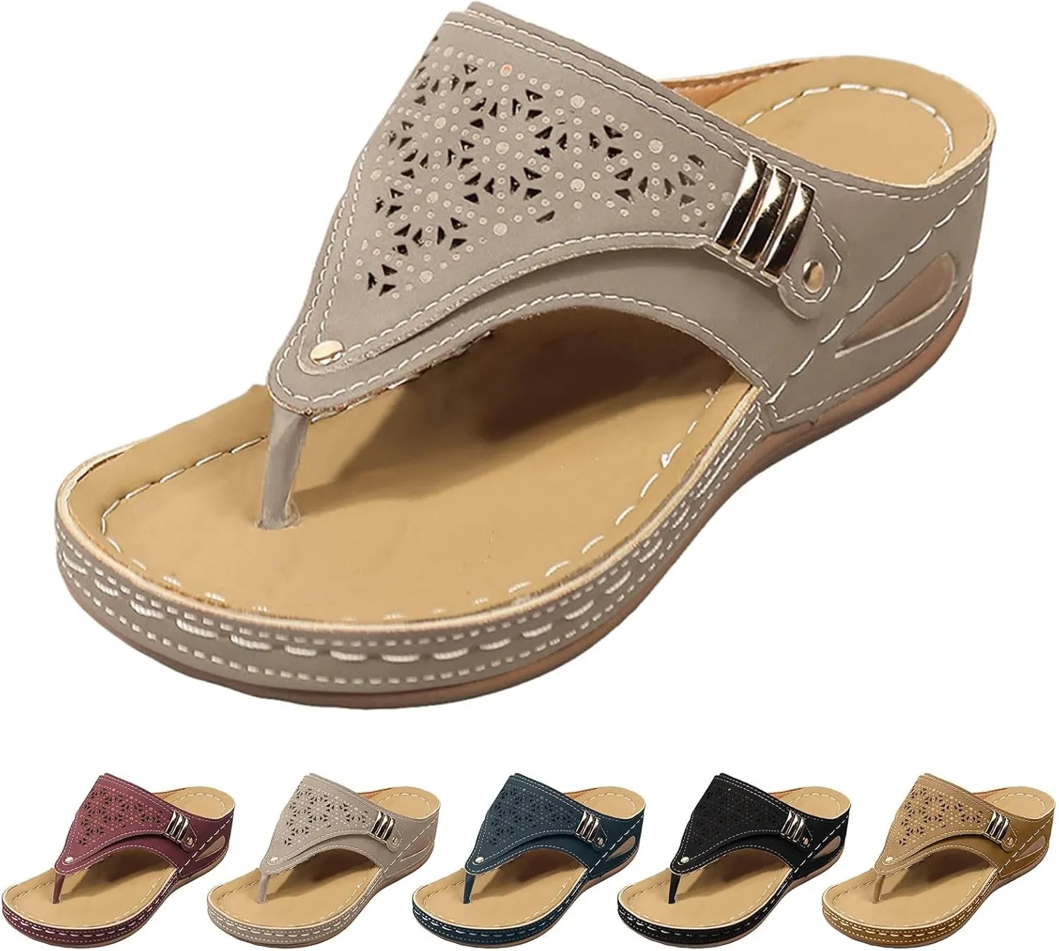 Orthopedic Sandals for Women, Women's Wide Width Flat Sandals with Arch Support, Wedge & Flip Flops, Casual Gladiator Sandals in Faux Leather & Leather, Open Toe, Spring, Summer & Fall
